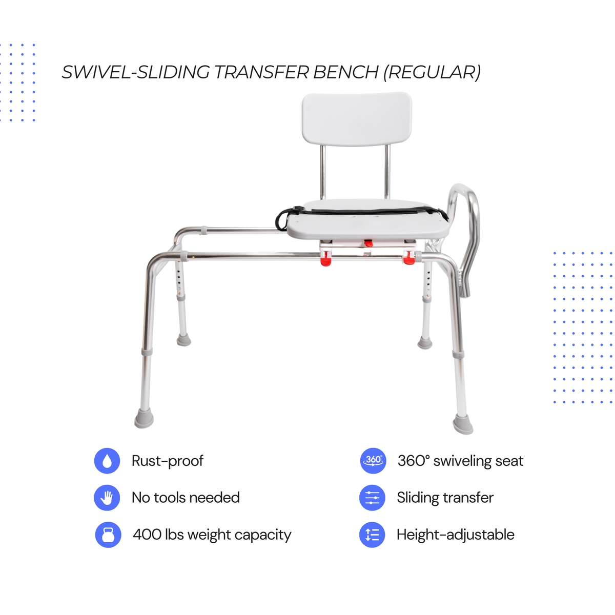 Eagle Health Supplies Sliding Tub Transfer Bench with Swivel Seat (77662)