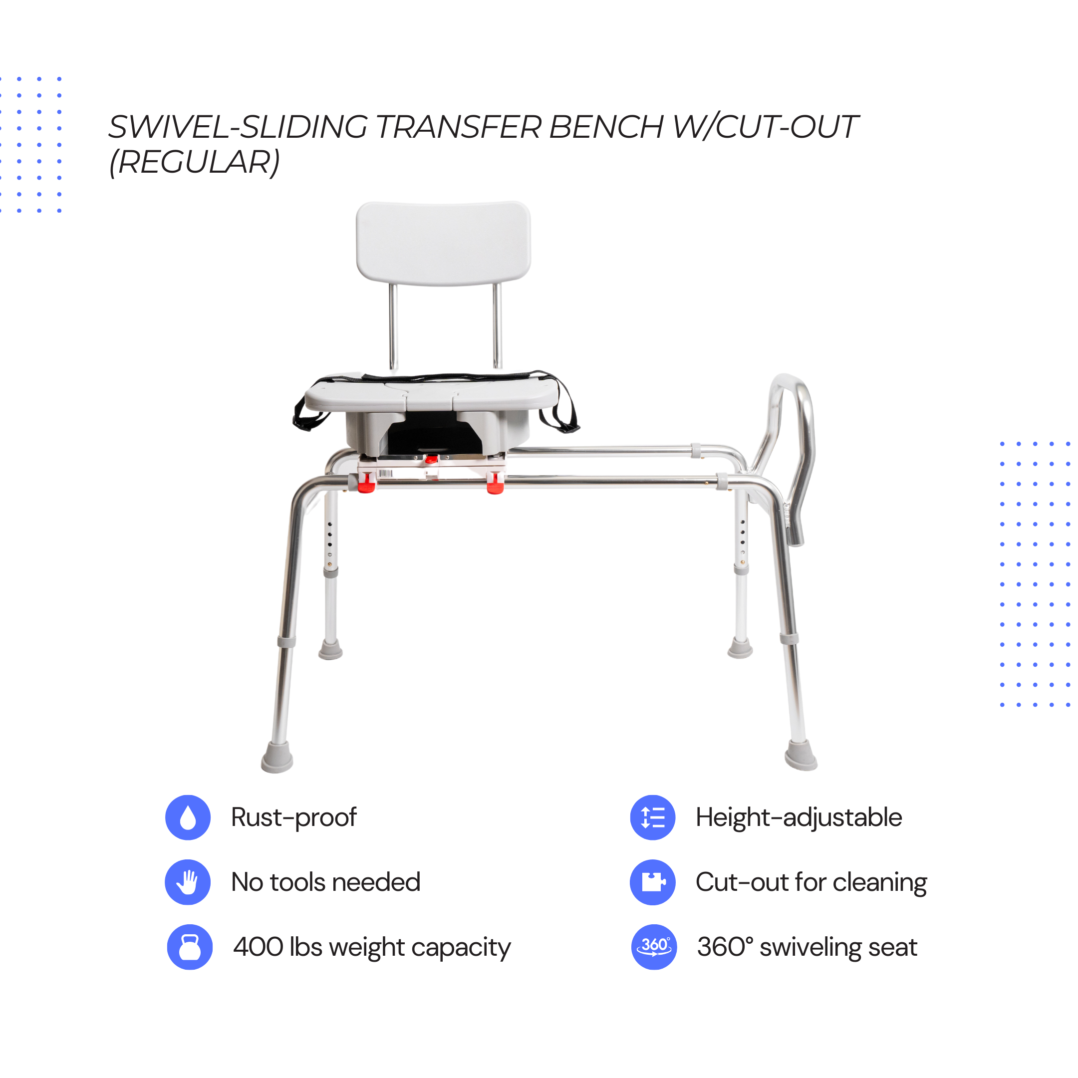 Eagle Health Supplies Sliding Tub Transfer Bench with Swivel Cut-Out Seat (77663)