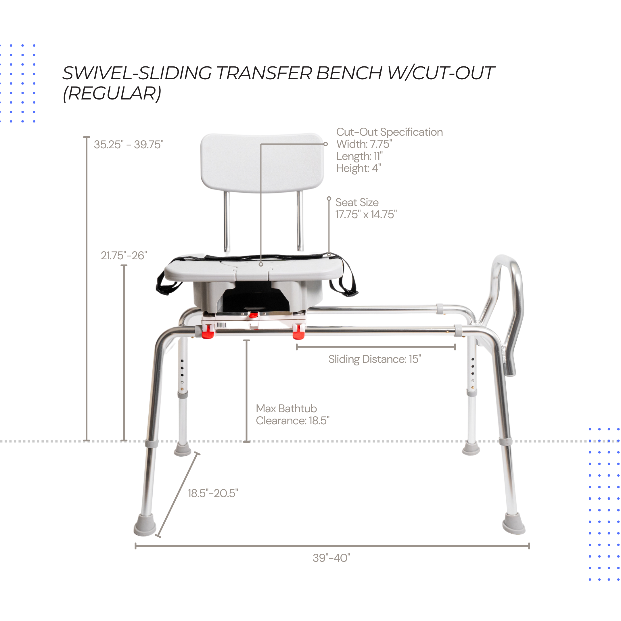 Eagle Health Supplies Sliding Tub Transfer Bench with Swivel Cut-Out Seat (77663)