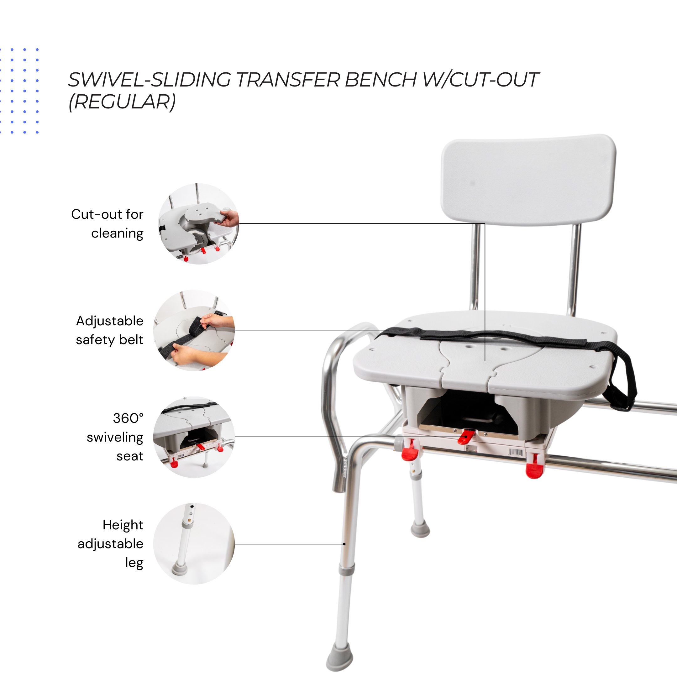 Eagle Health Supplies Sliding Tub Transfer Bench with Swivel Cut-Out Seat (77663)