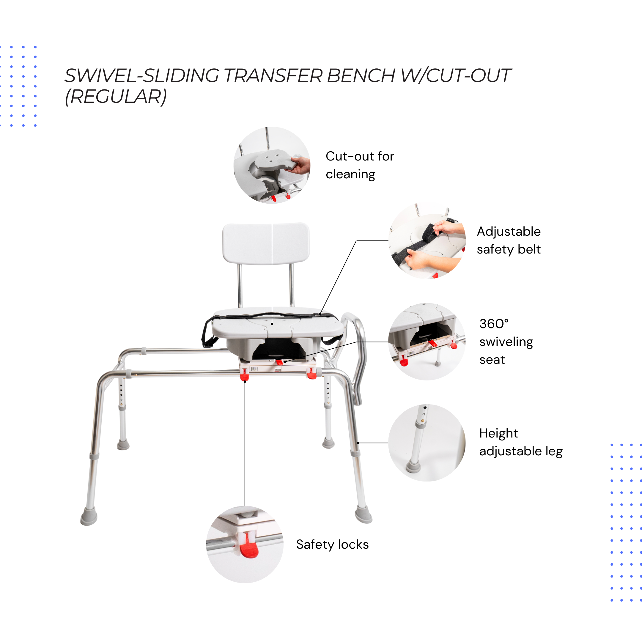 Eagle Health Supplies Sliding Tub Transfer Bench with Swivel Cut-Out Seat (77663)