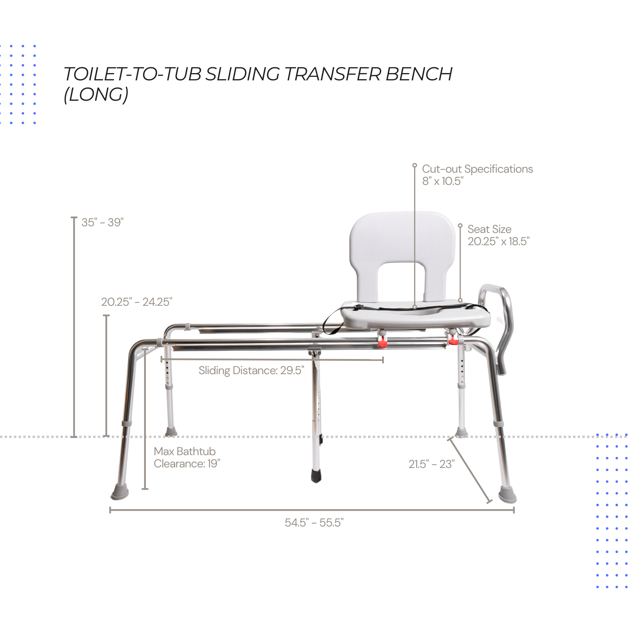 Eagle Health Supplies Toilet-to-Tub Sliding Tub Transfer Bench, Long, (77963)
