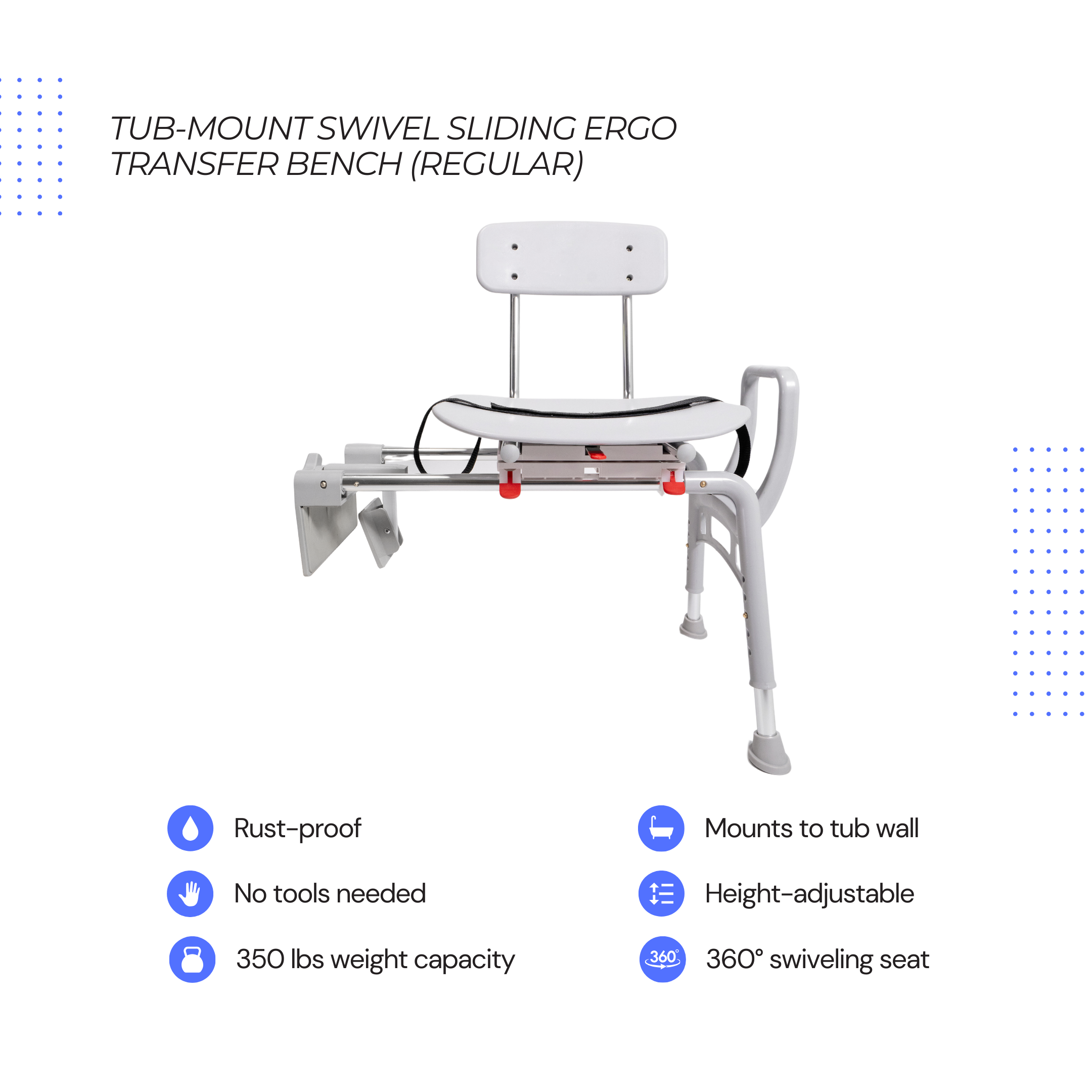 Eagle Health Supplies Tub-Mount Sliding Tub Transfer Bench with Swivel Seat - ERGO Series (78768)