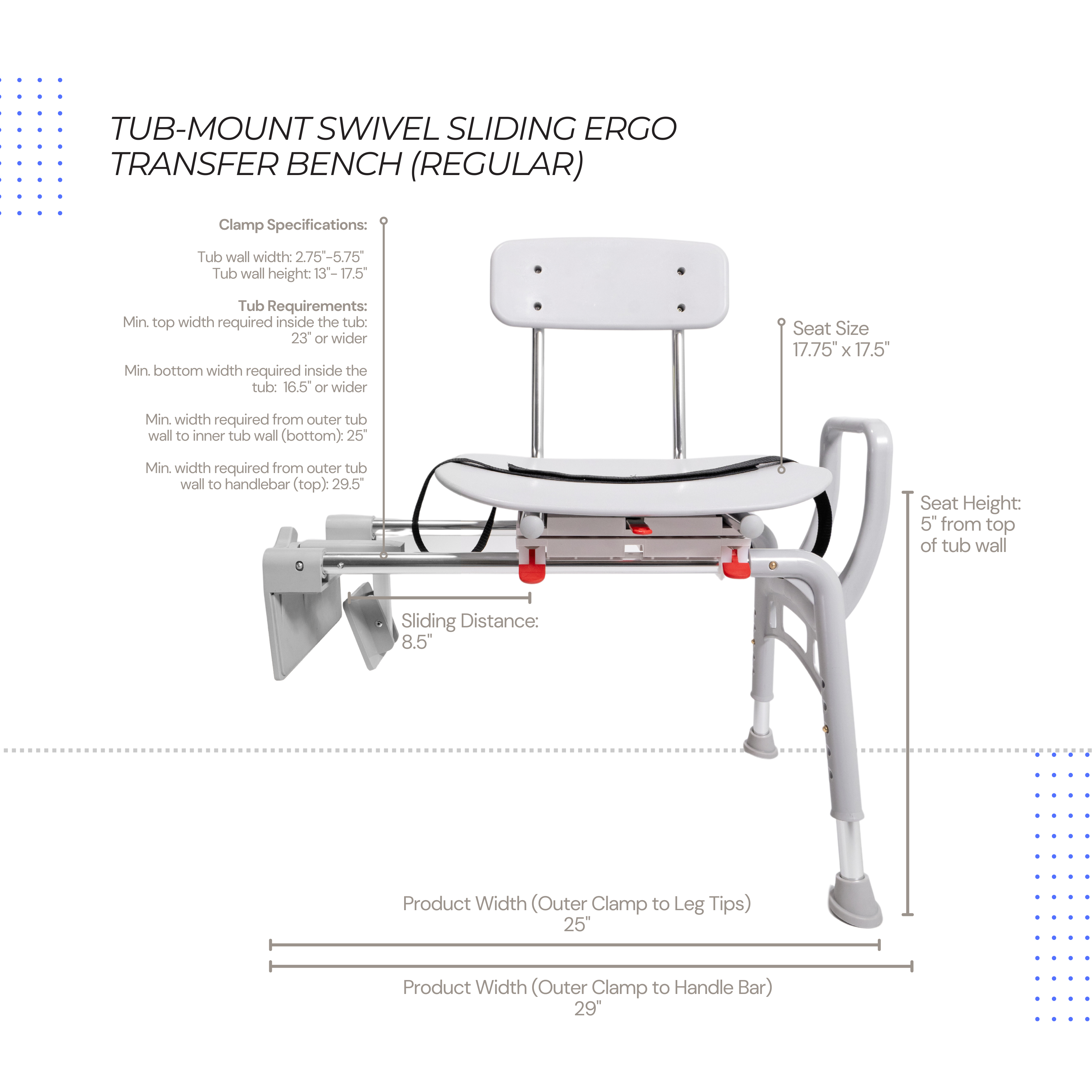 Eagle Health Supplies Tub-Mount Sliding Tub Transfer Bench with Swivel Seat - ERGO Series (78768)