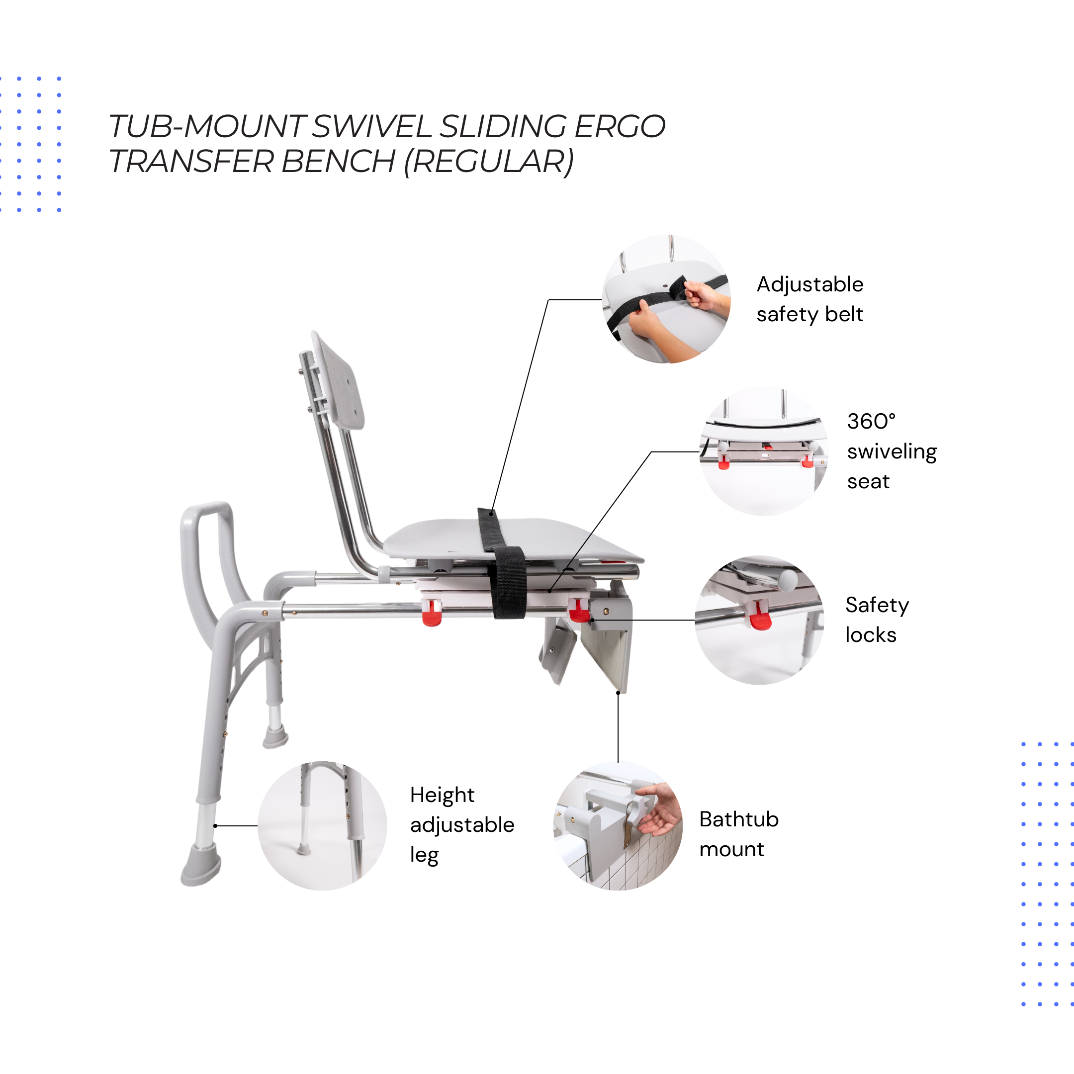 Eagle Health Supplies Tub-Mount Sliding Tub Transfer Bench with Swivel Seat - ERGO Series (78768)