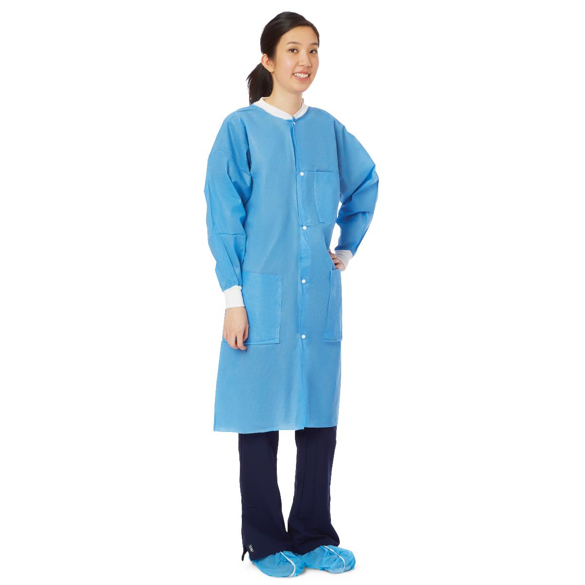 Medline Disposable SMS Barrier Lab Coat with Knit Collar/Cuffs