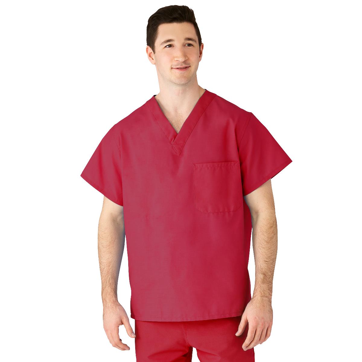Medline AngelStat Unisex Reversible Scrub Tops with Angelica CC - Raspberry (Style 610)