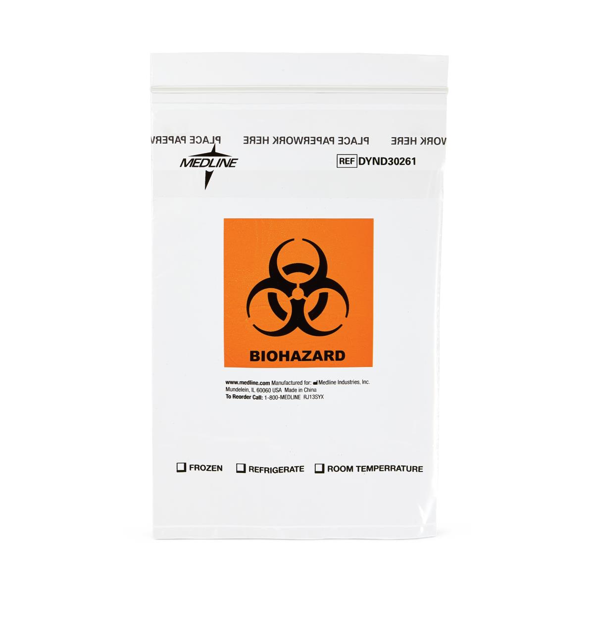 Medline Zip-Style Specimen Bags with Biohazard Symbol