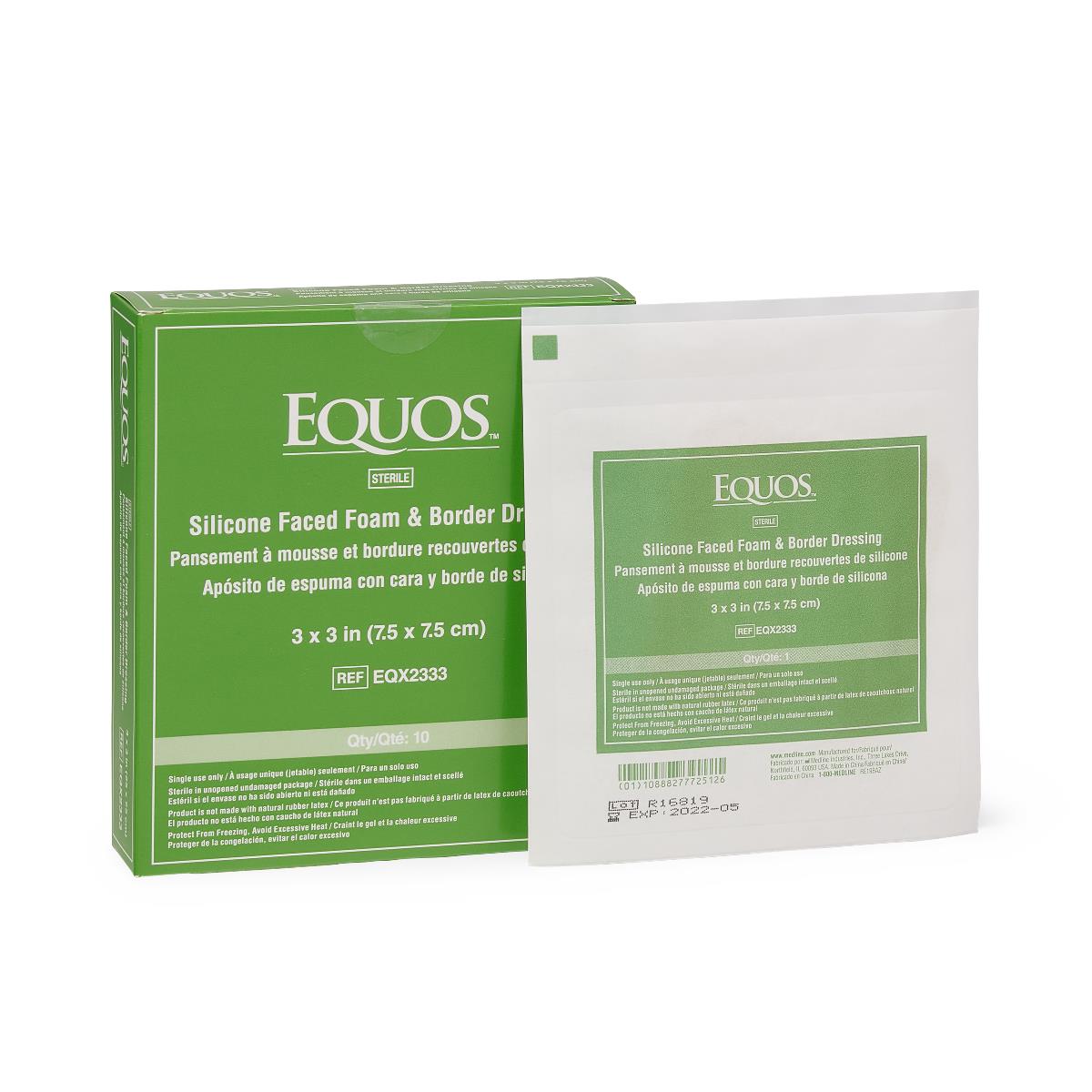 Medline EQUOS 5-Layer Square Foam Wound Dressings with Silicone Adhesive