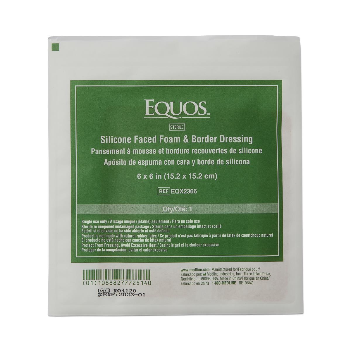 Medline EQUOS 5-Layer Square Foam Wound Dressings with Silicone Adhesive