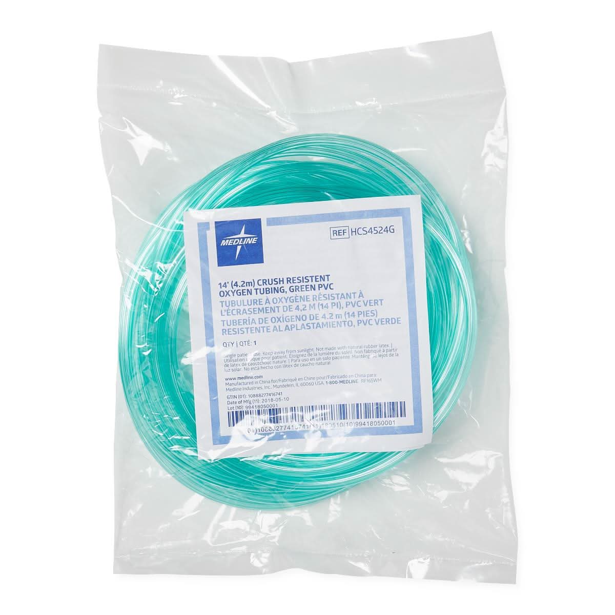 Medline Green Oxygen Tubing w/Standard Connector