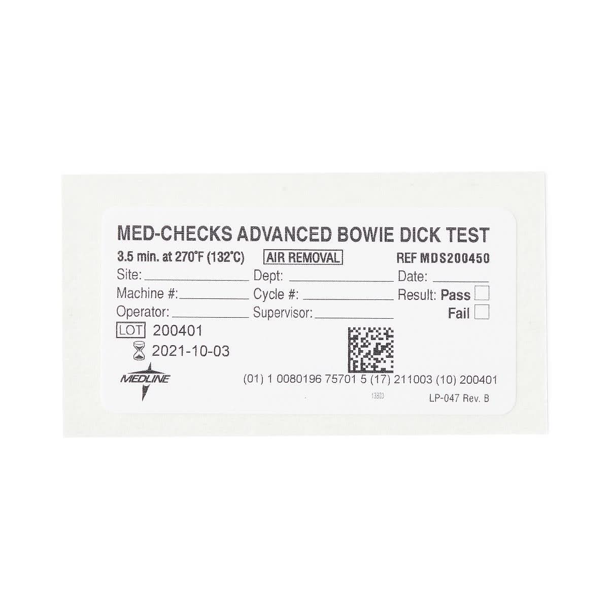 Medline Bowie Dick Test Cards