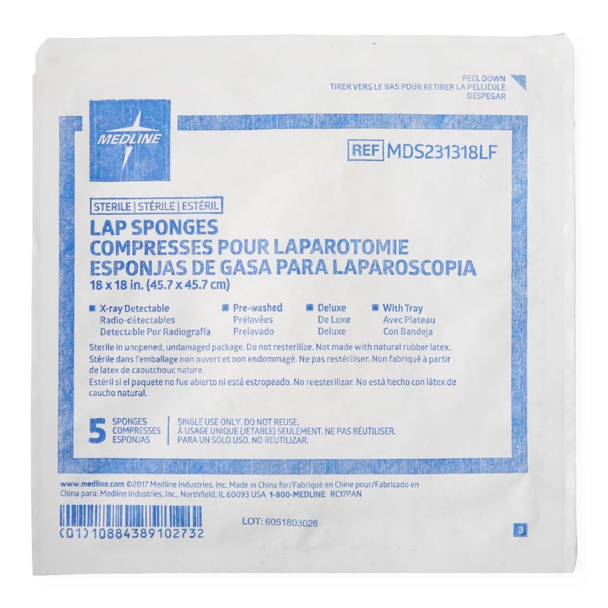 Medline Sterile X-Ray Detectable Lap Sponges