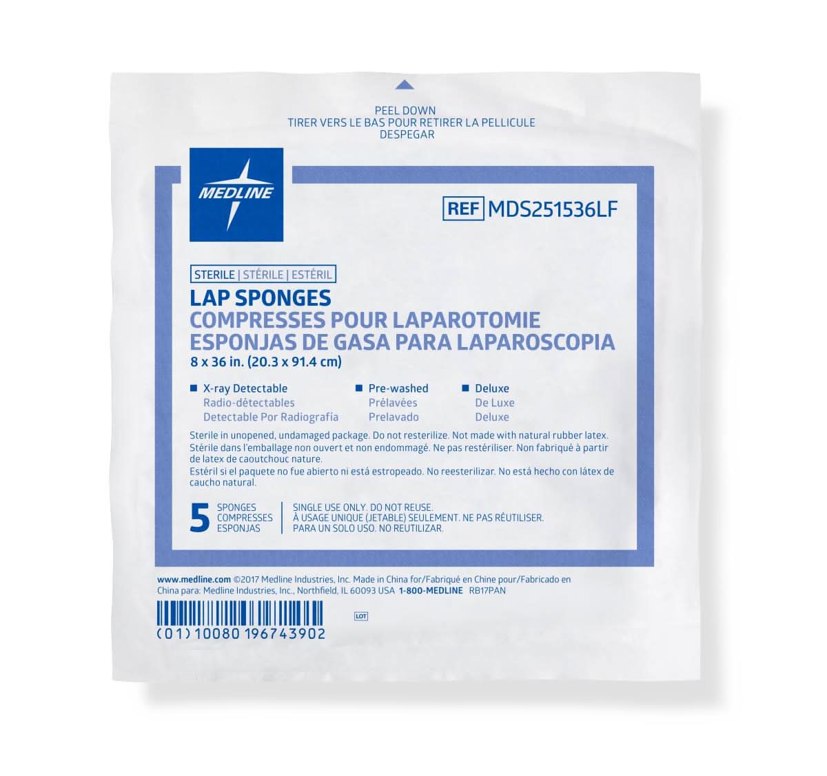 Medline Sterile X-Ray Detectable Lap Sponges