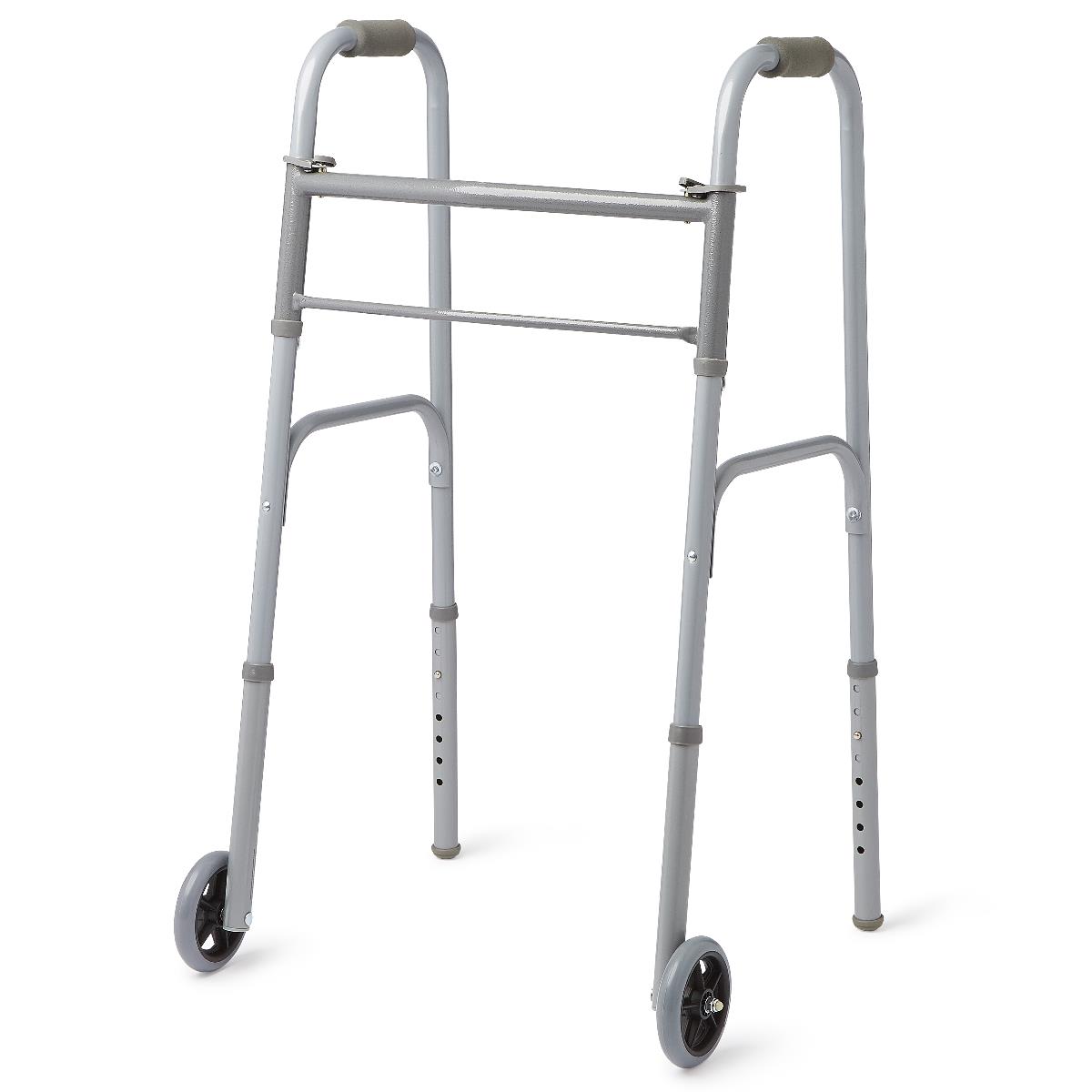 Medline Two-Button Folding Walker with Front Wheels