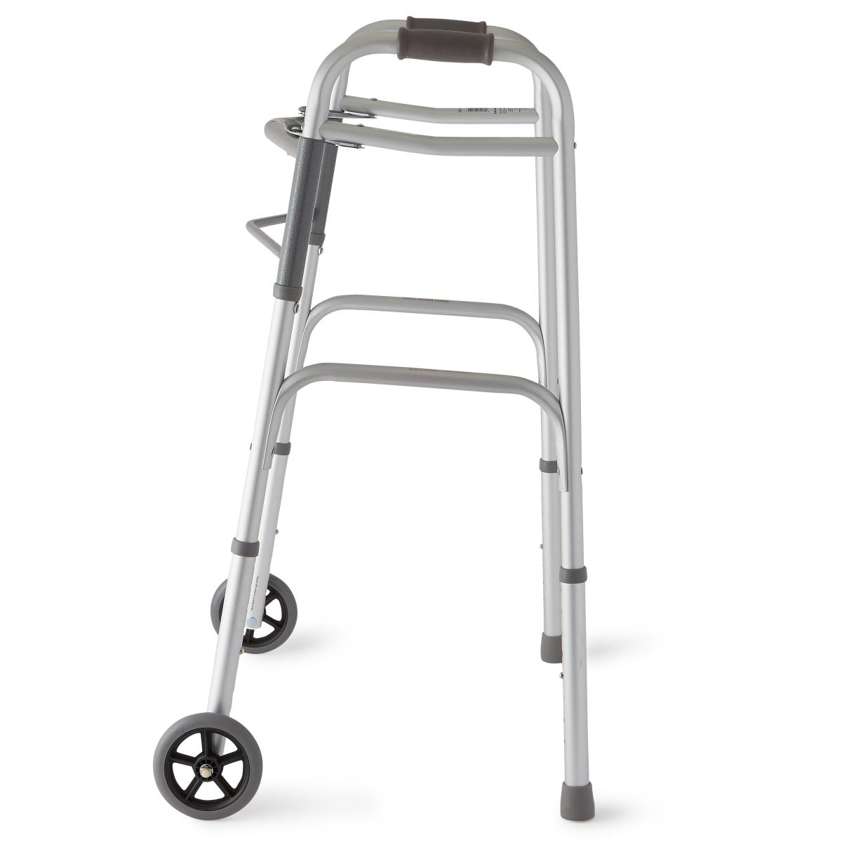 Medline Two-Button Folding Walkers with 5" Wheels