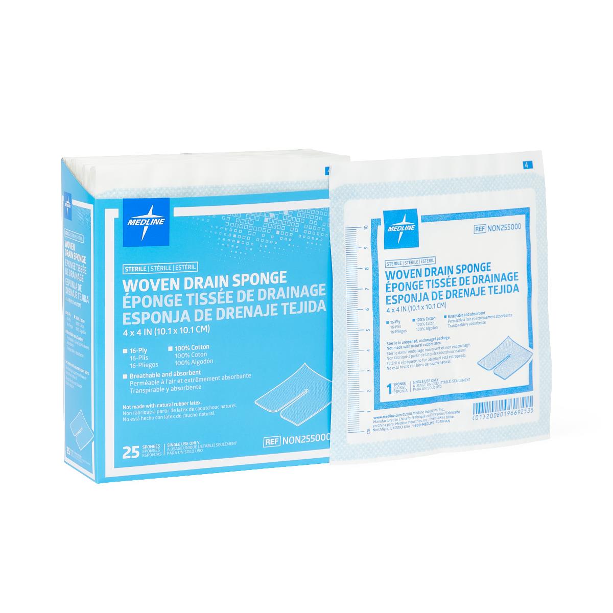 Medline Sterile 100% Cotton Fenestrated Trach Drain Sponges