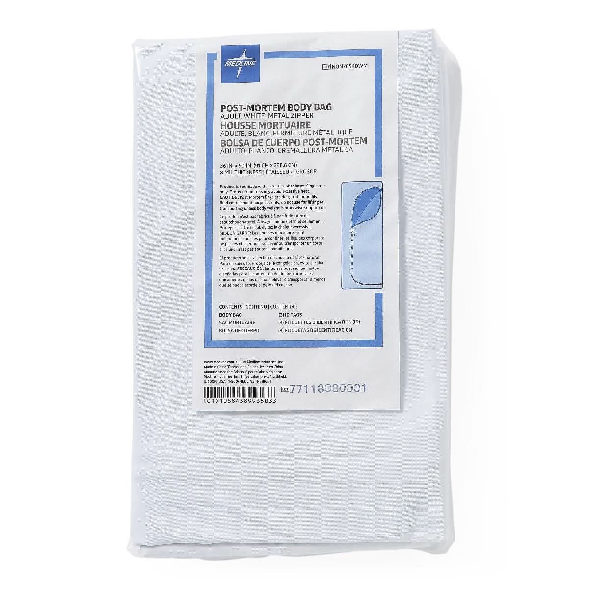 Medline Adult Body Bags with ID Toe Tags