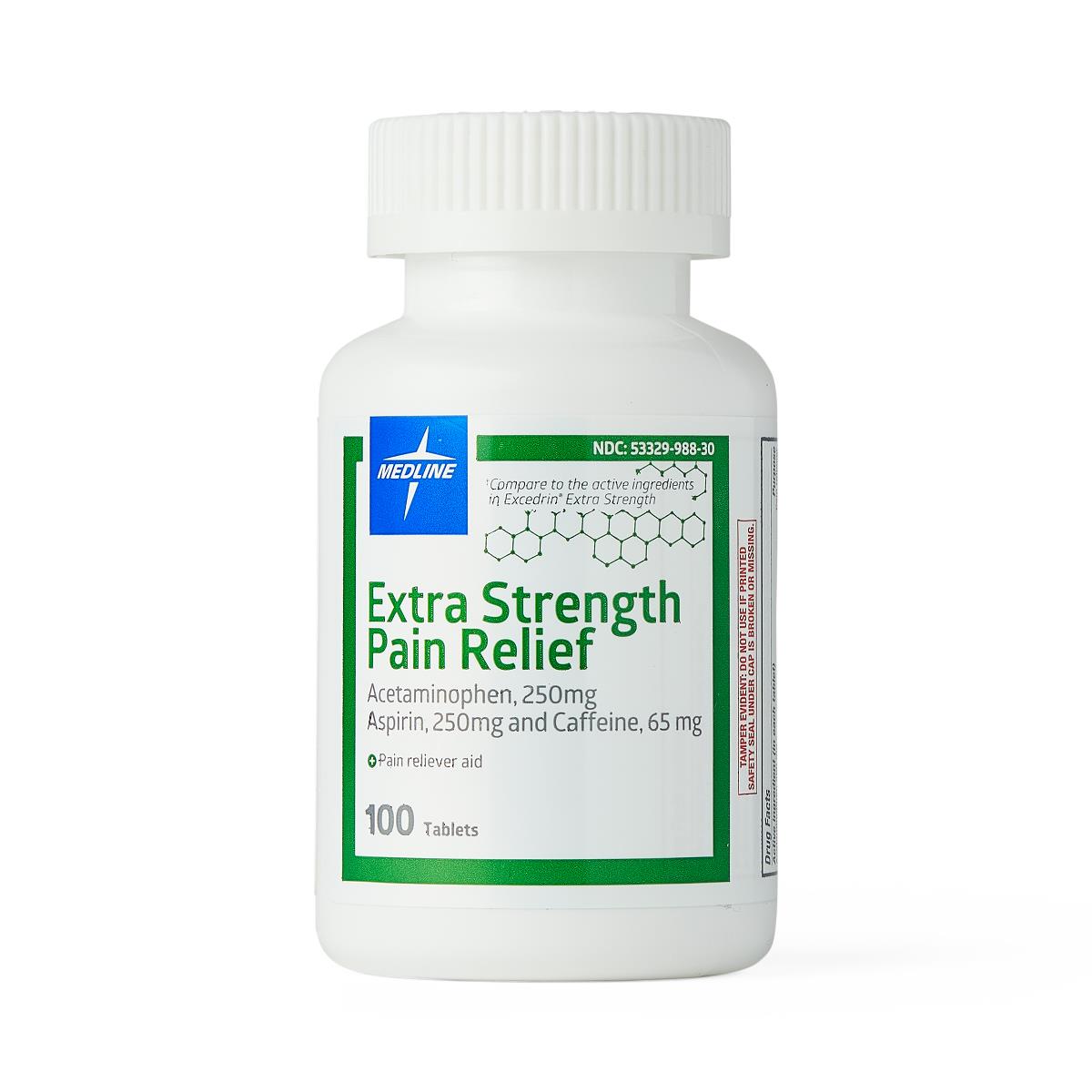 Medline Extra Strength Acetaminophen Aspirin Caffeine Pain Relief Tablets