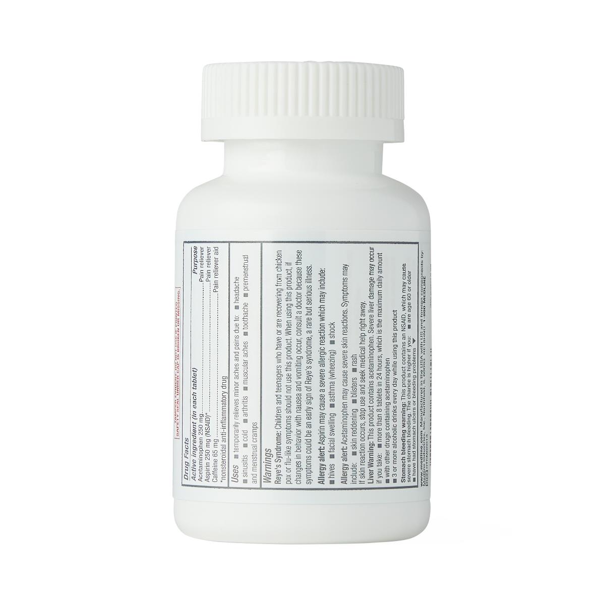 Medline Extra Strength Acetaminophen Aspirin Caffeine Pain Relief Tablets
