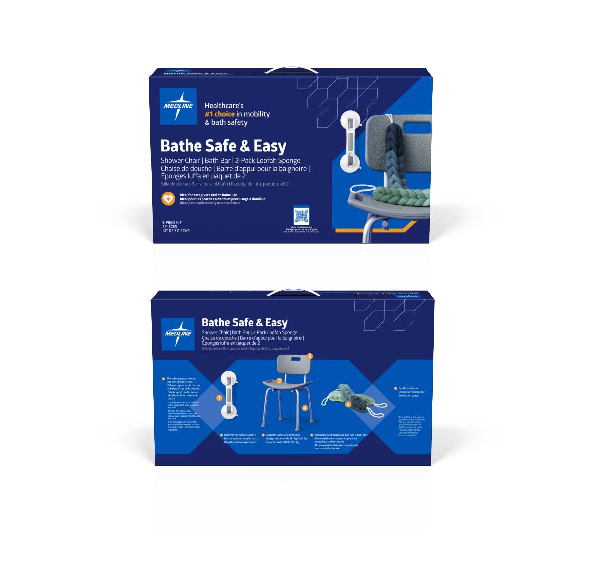 Medline Bathe Safe and Easy Kits for Caregivers with Shower Chair
