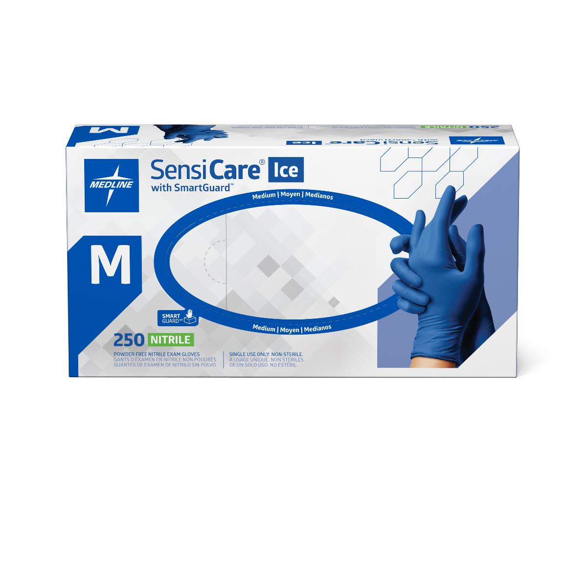 Medline SensiCare Ice Blue Powder-Free Nitrile Exam Gloves