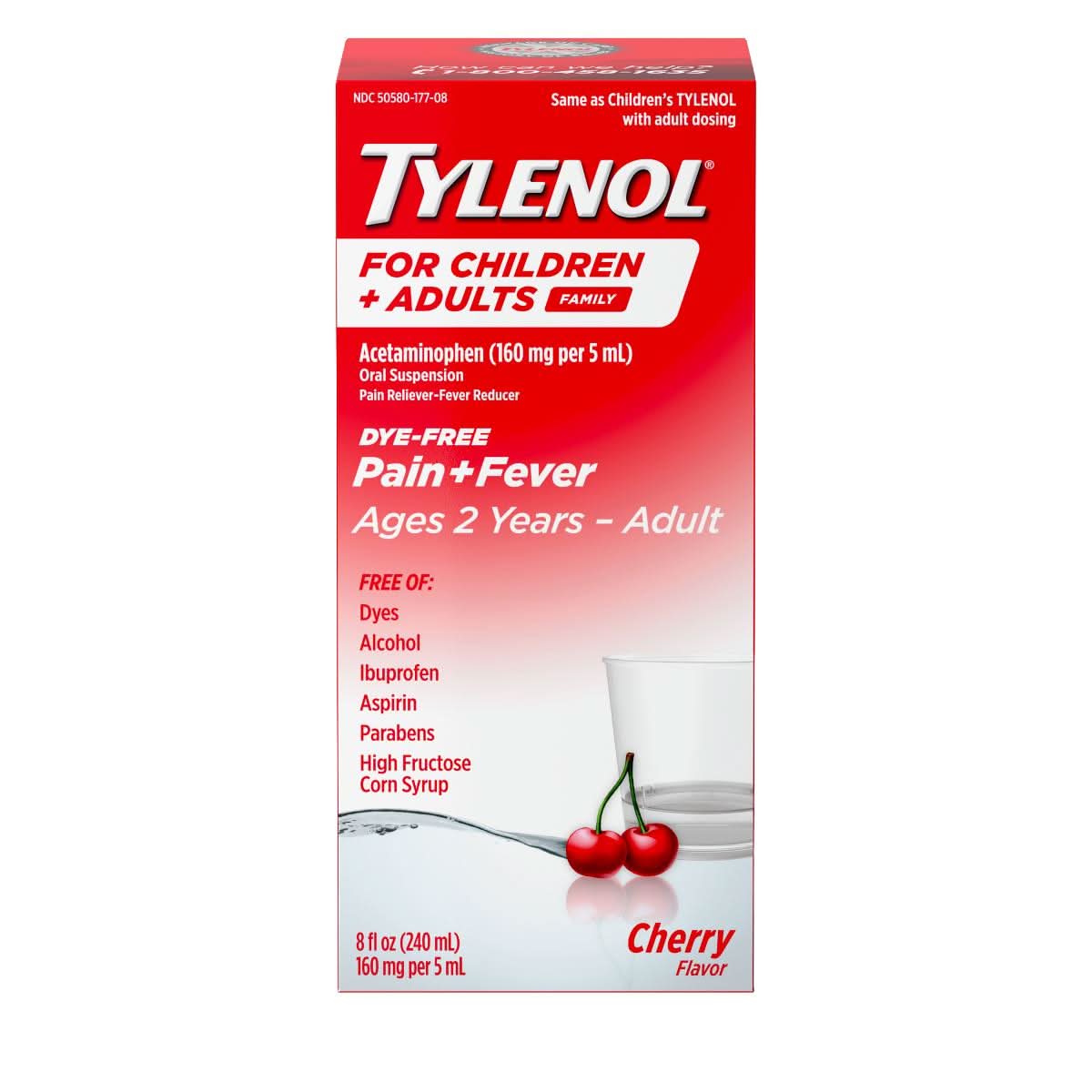 Medline Tylenol Children's Plus Adults Dye-Free Pain Plus Fever Relief Liquid