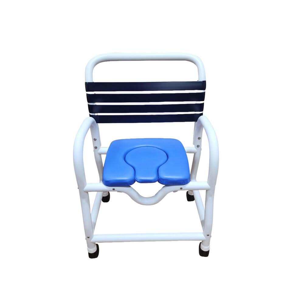 Mor-Medical Deluxe New Era Patented Infection Control Hygienic Access Shower Commode Chair, 22" Internal Width,  Removable Deluxe Elongated Open Front Soft Seat, NO commode pail, 3" Twin All Locking Casters, 385 lbs wt capacity