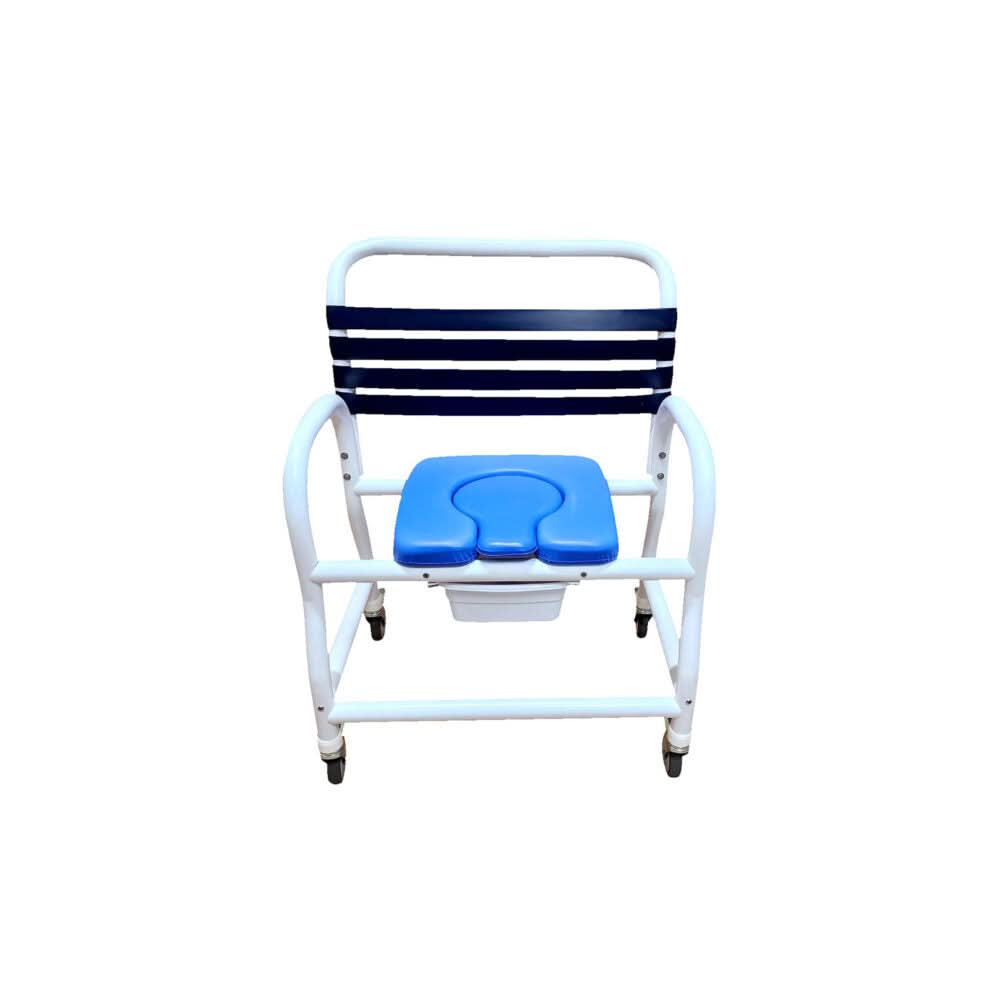 Mor-Medical Deluxe New Era Patented Infection Control Shower Commode Chair, 26" Internal Width, Removable Deluxe Elongated Open Front Soft Seat, Commode pail, 4" Twin All Locking Casters, 435 lbs wt capacity