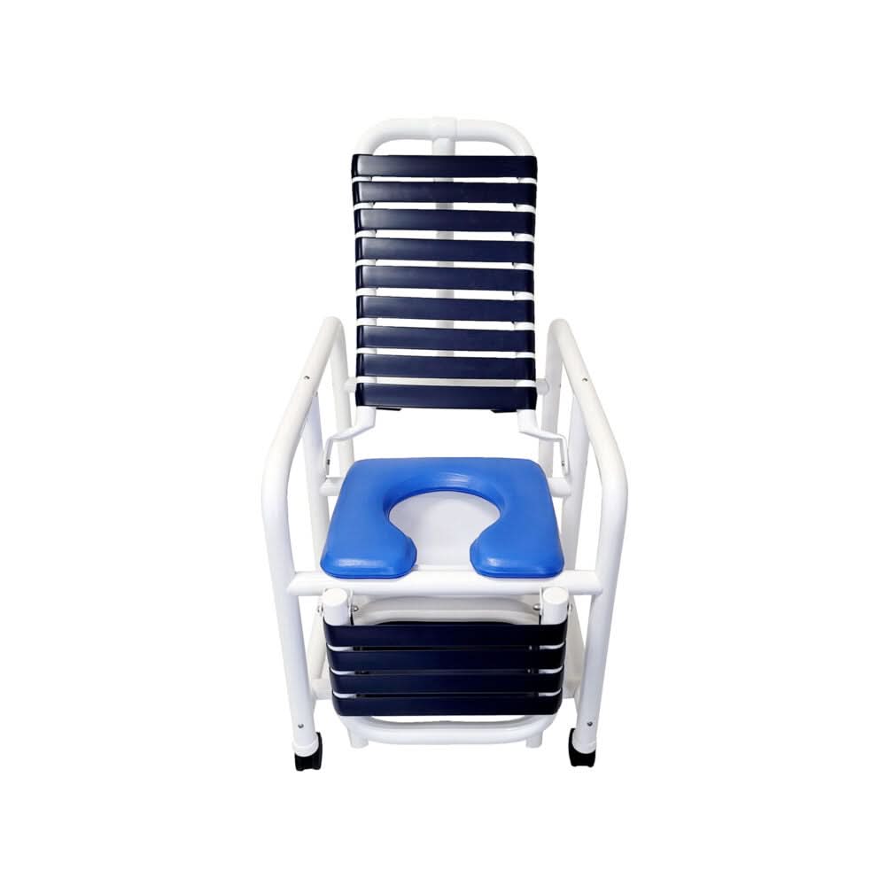 Mor-Medical Deluxe New Era Patented Infection Control Reclining Shower Chair 20" Internal Width, Removable Deluxe Elongated Opne Front Soft Seat, Soft Touch Footrest, Elevated Legrest and Commode pail, 335 lbs wt cap.