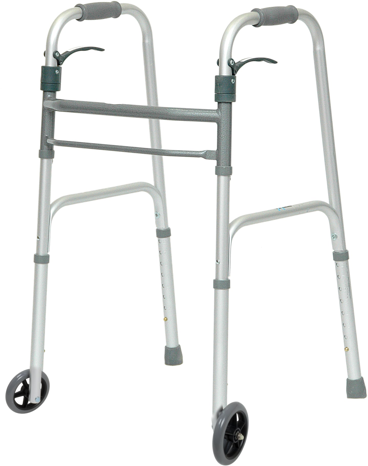 Compass Health ProBasics Sure Lever Release Folding Walker with 5" Wheels, (Adult)