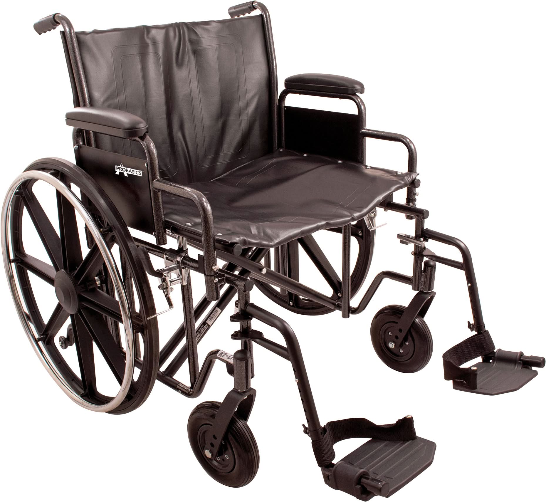 Compass Health ProBasics Heavy Duty K0007 Wheelchair, 24" x 18" Seat with Footrests, 450 lb Weight Capacity