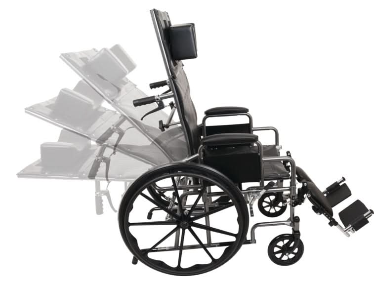 Compass Health ProBasics Reclining Wheelchair, 18" x 17", Removable Desk Arms &