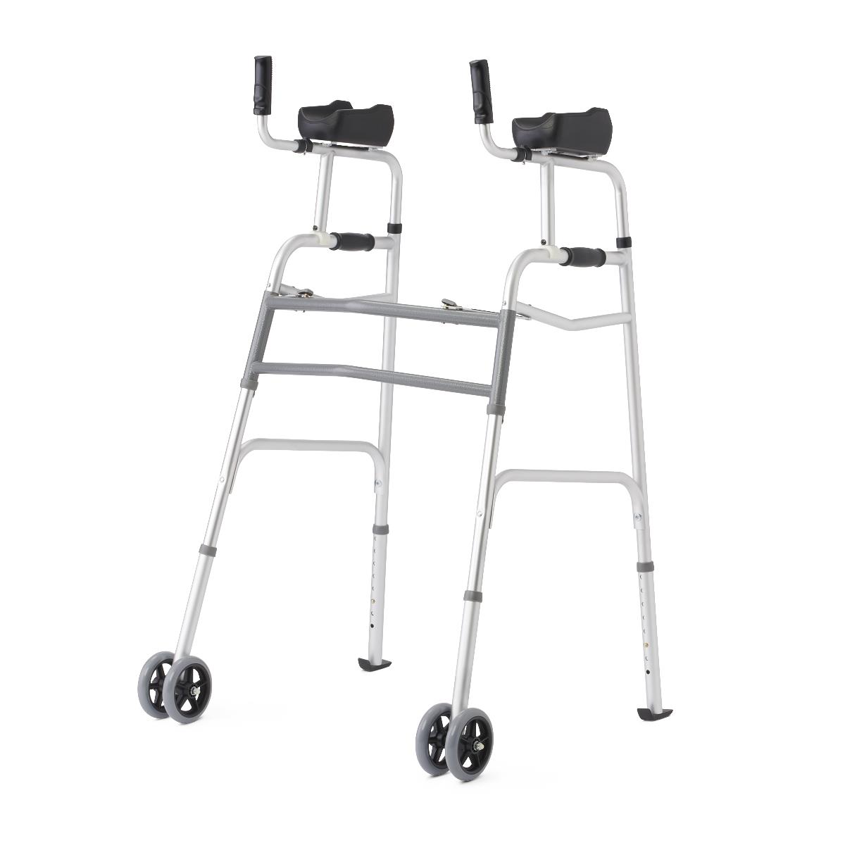 Medline Upright Folding Walkers with Elevated Arm Supports, 5" Wheels