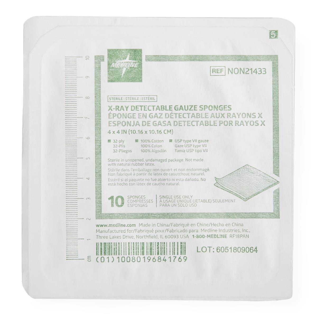 Medline Sterile 100% Cotton X-ray Detectable Gauze Sponges
