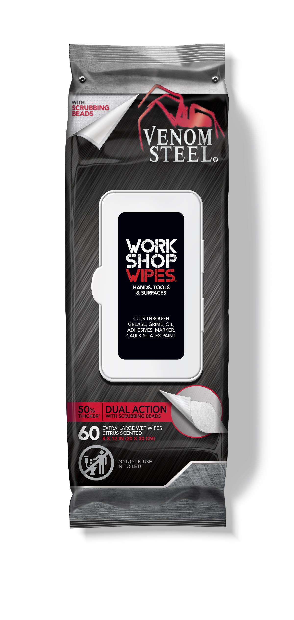 Medline Venom Steel Workshop Wipes with Scrubbing Beads
