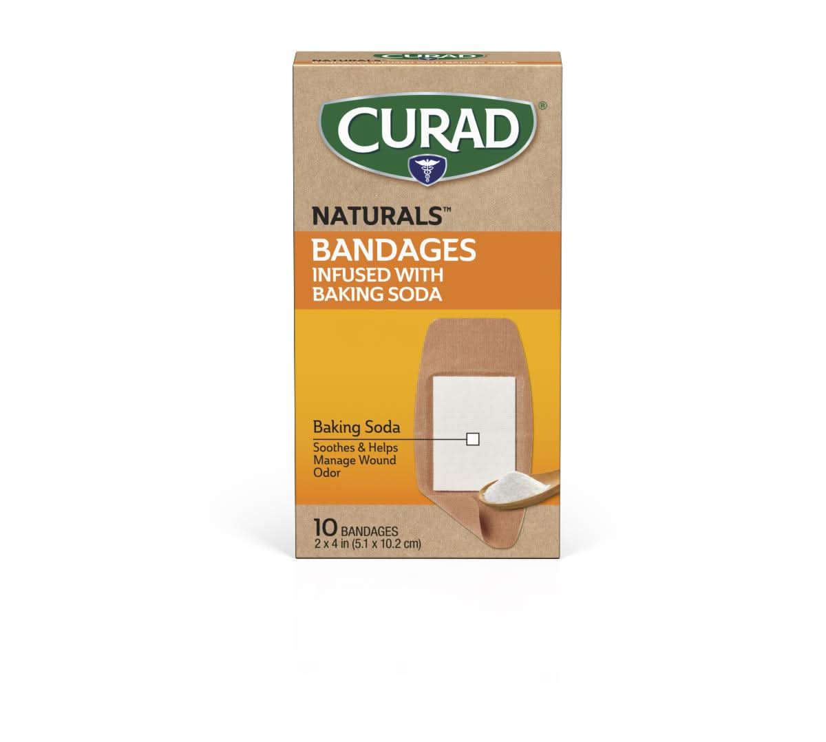 Medline CURAD Naturals Adhesive Bandages/Pads Infused with Baking Soda