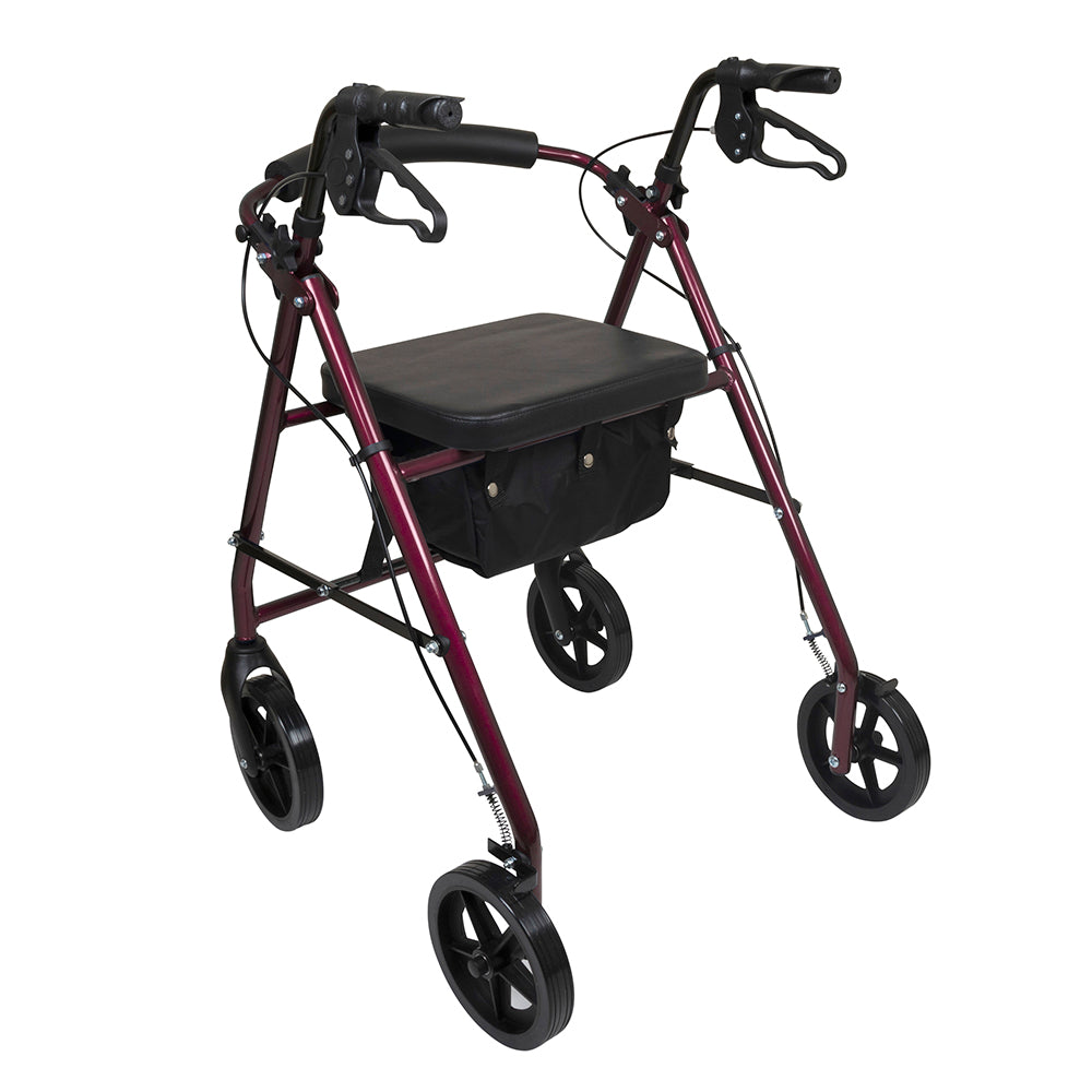 Compass Health ProBasics Deluxe Aluminum Rollator with 8-inch Wheels, Burgundy