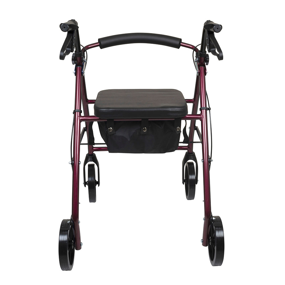 Compass Health ProBasics Deluxe Aluminum Rollator with 8-inch Wheels, Burgundy