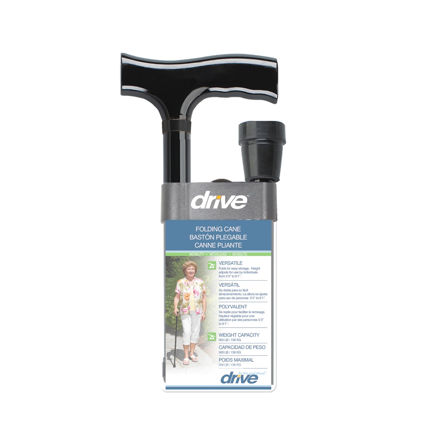 Drive Medical Lightweight Adjustable Folding Cane with T Handle