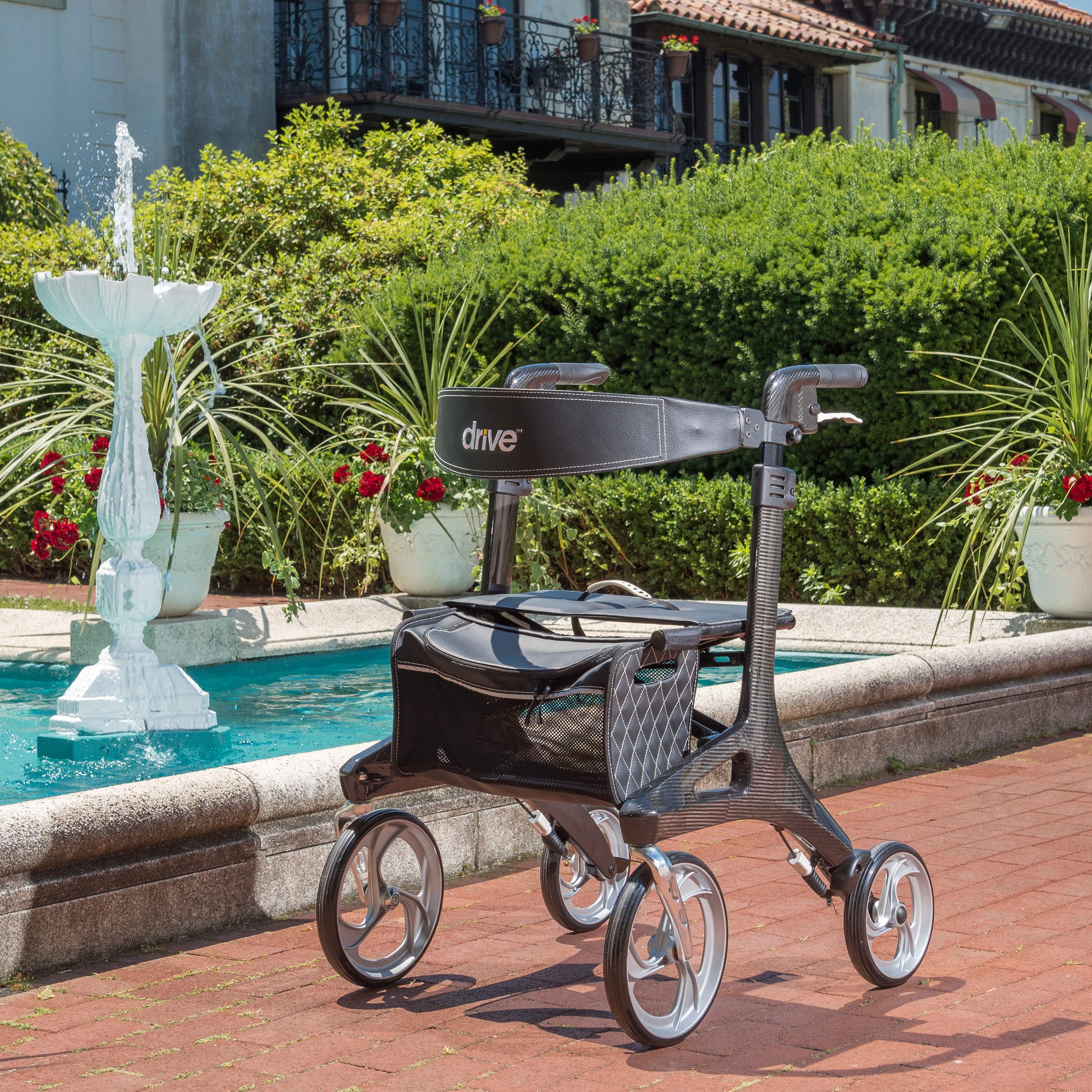 Drive Medical Drive Medical Nitro Elite CF Carbon Fiber Rollator Rolling Walker, Black rtl10266cf