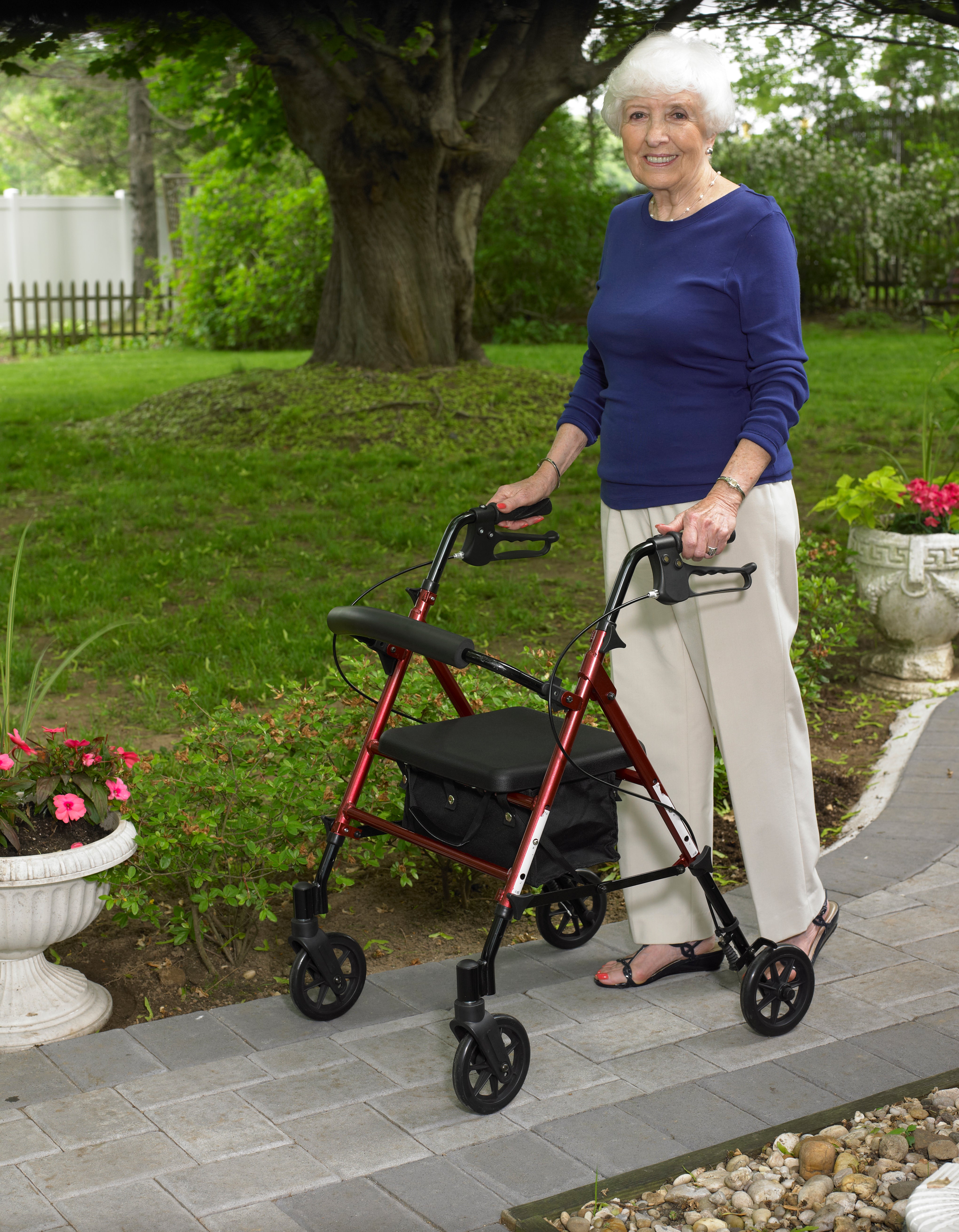 Drive Medical Adjustable Height Rollator Rolling Walker with 6" Wheels