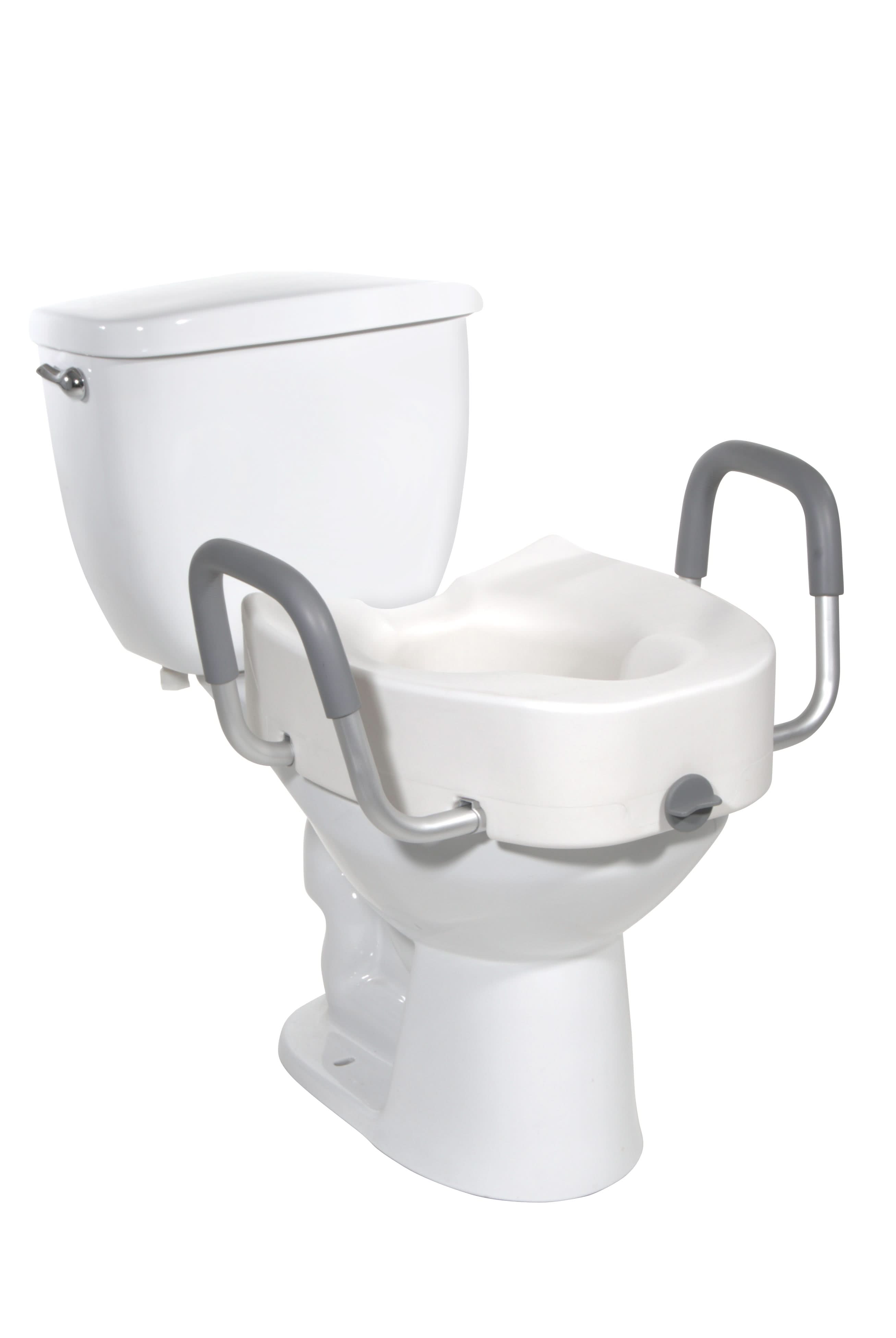 Drive Medical Premium Plastic Raised Toilet Seat with Lock and Padded Armrests, Elongated