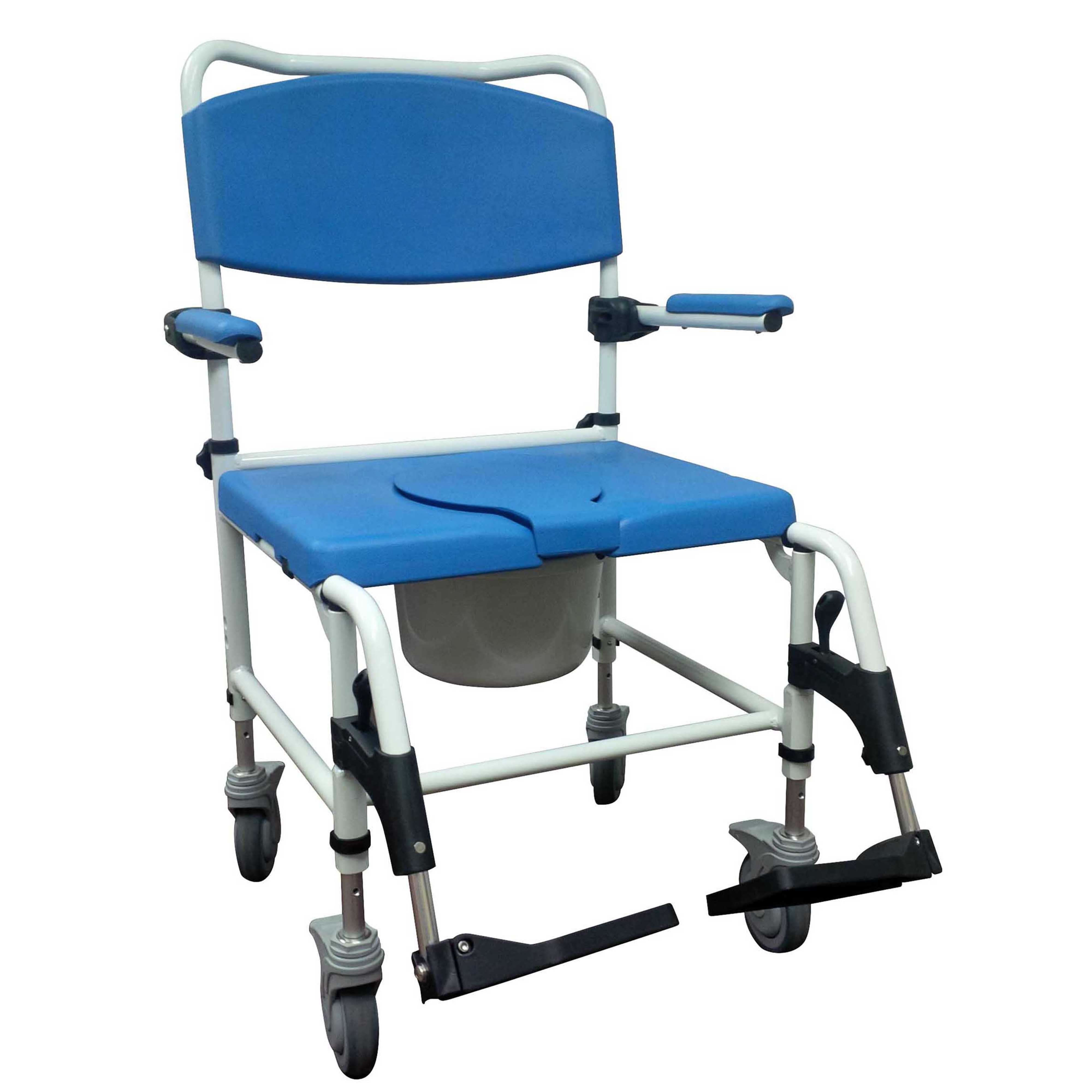 Drive Medical Bariatric Aluminum Rehab Shower Commode Chair with Two Rear-Locking Casters