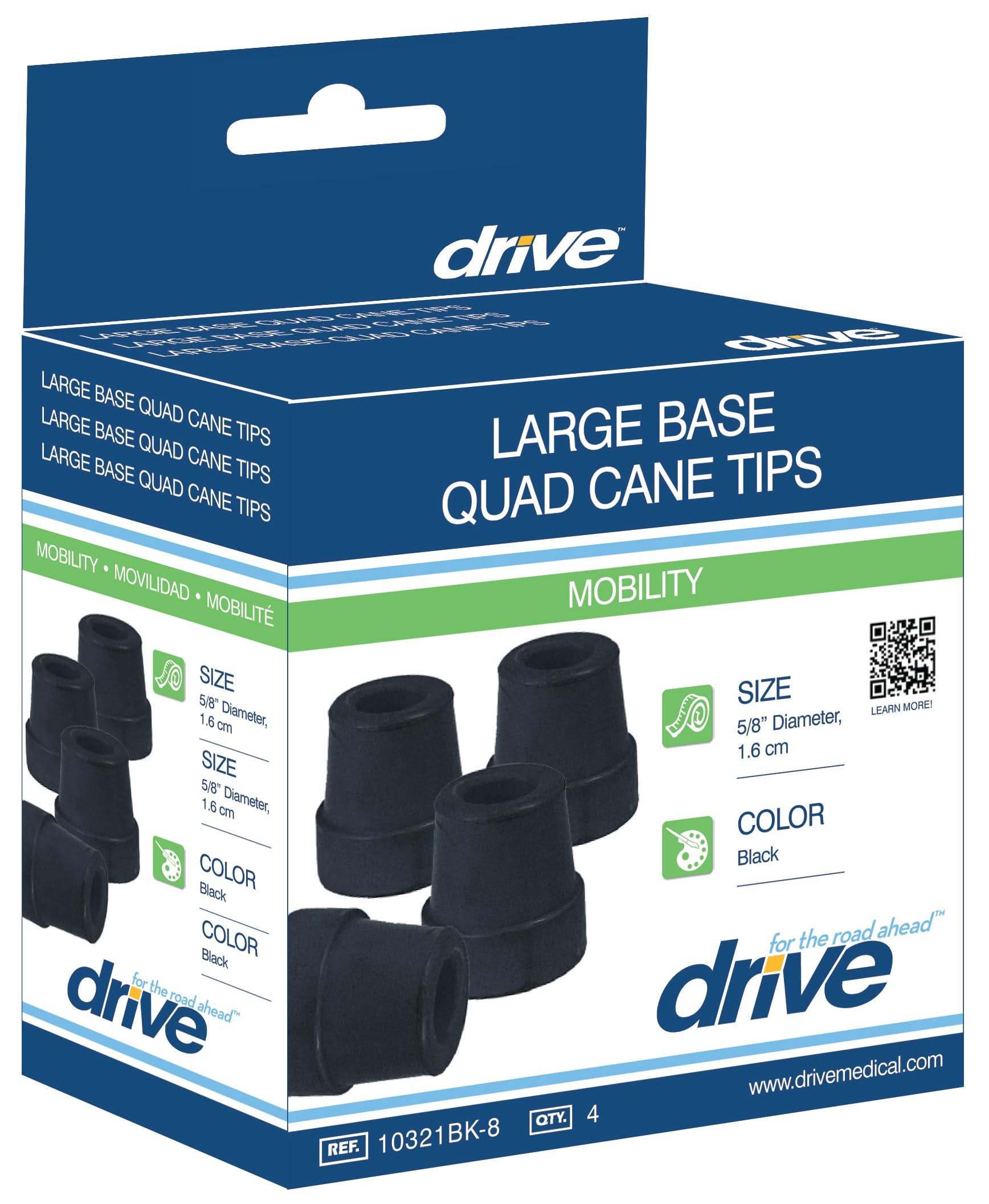 Drive Medical Large Base Quad Cane Tips, 3/4"