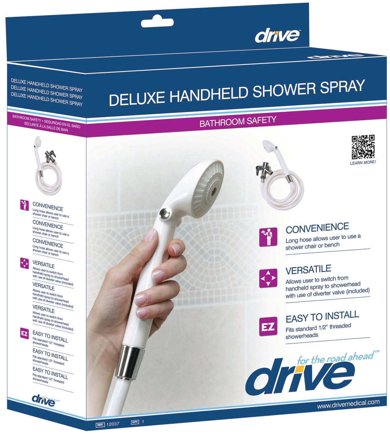 Drive Medical Handheld Shower Head Spray with Diverter Valve