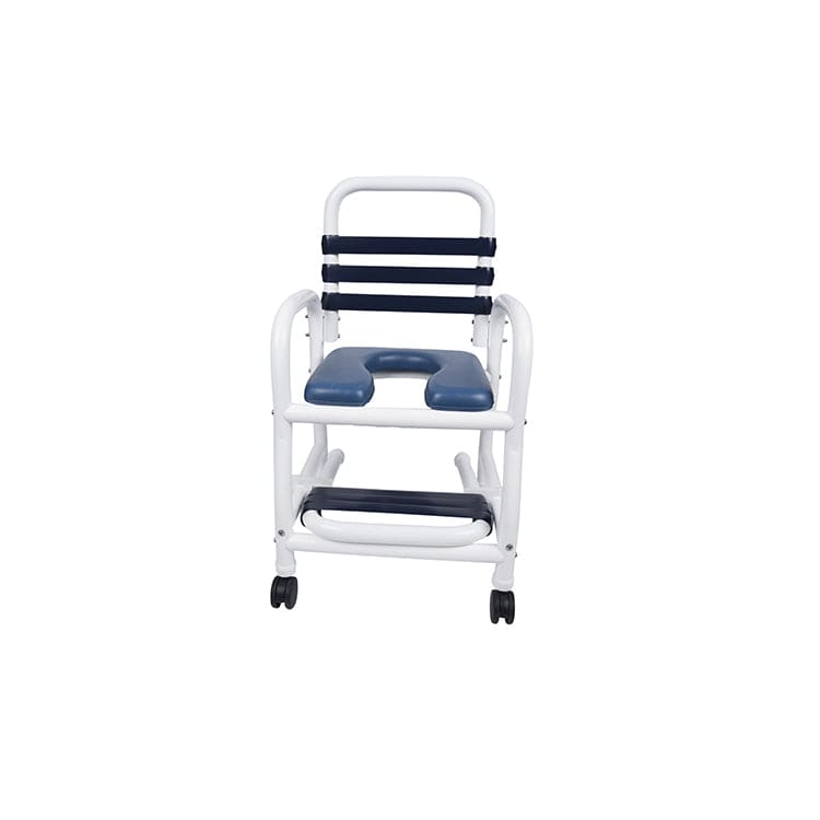 Mor-Medical Mor-Medical Deluxe New Era Patented Infection Control Shower Chair, 18" Internal Width, Open Front Removable Soft Seat, NO commode pail, with soft touch slide out footrest, 3" Twin All Locking Casters, 310 lbs wt capacity DNE-310-3TWL-NC-SF