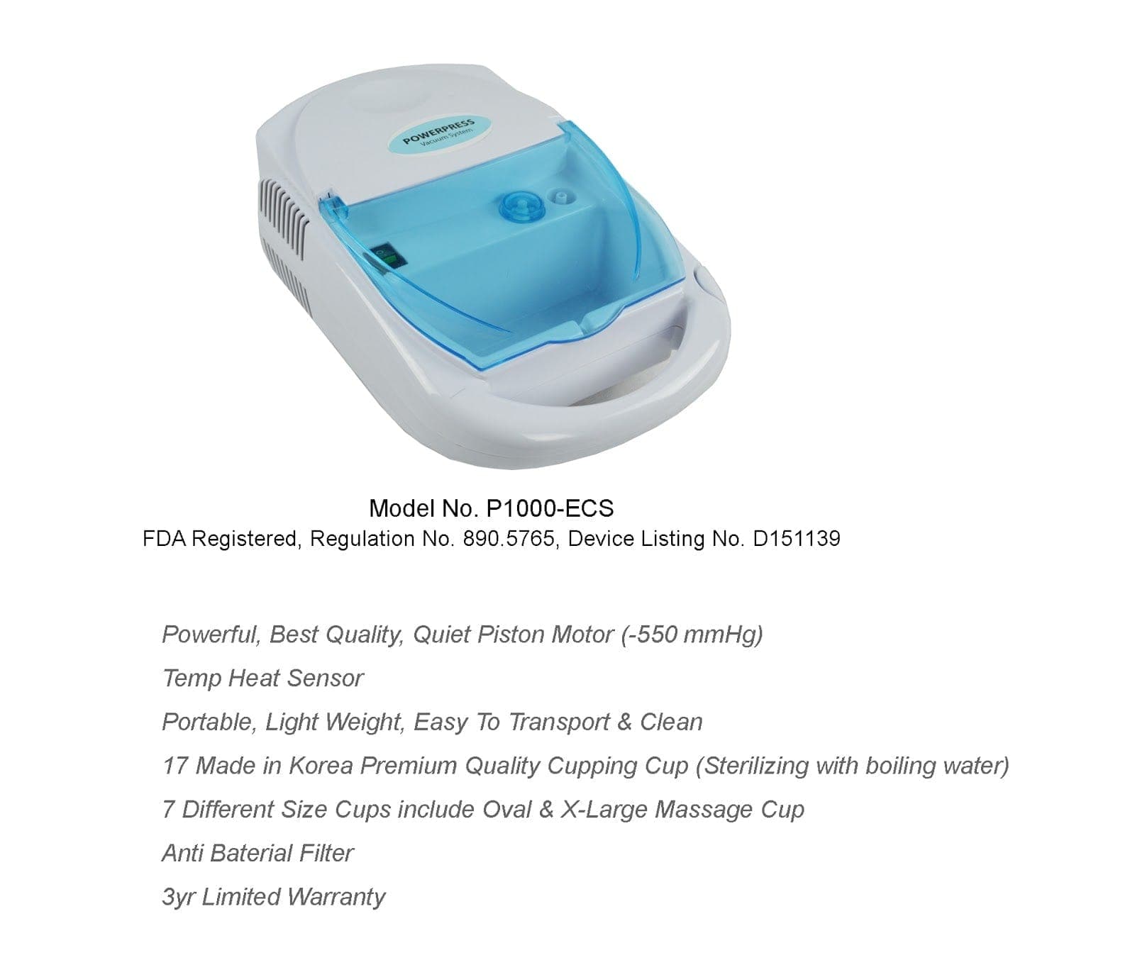 AIR1000 Neomedic REGULAR ELECTRIC CUPPING SET P1000-ECS