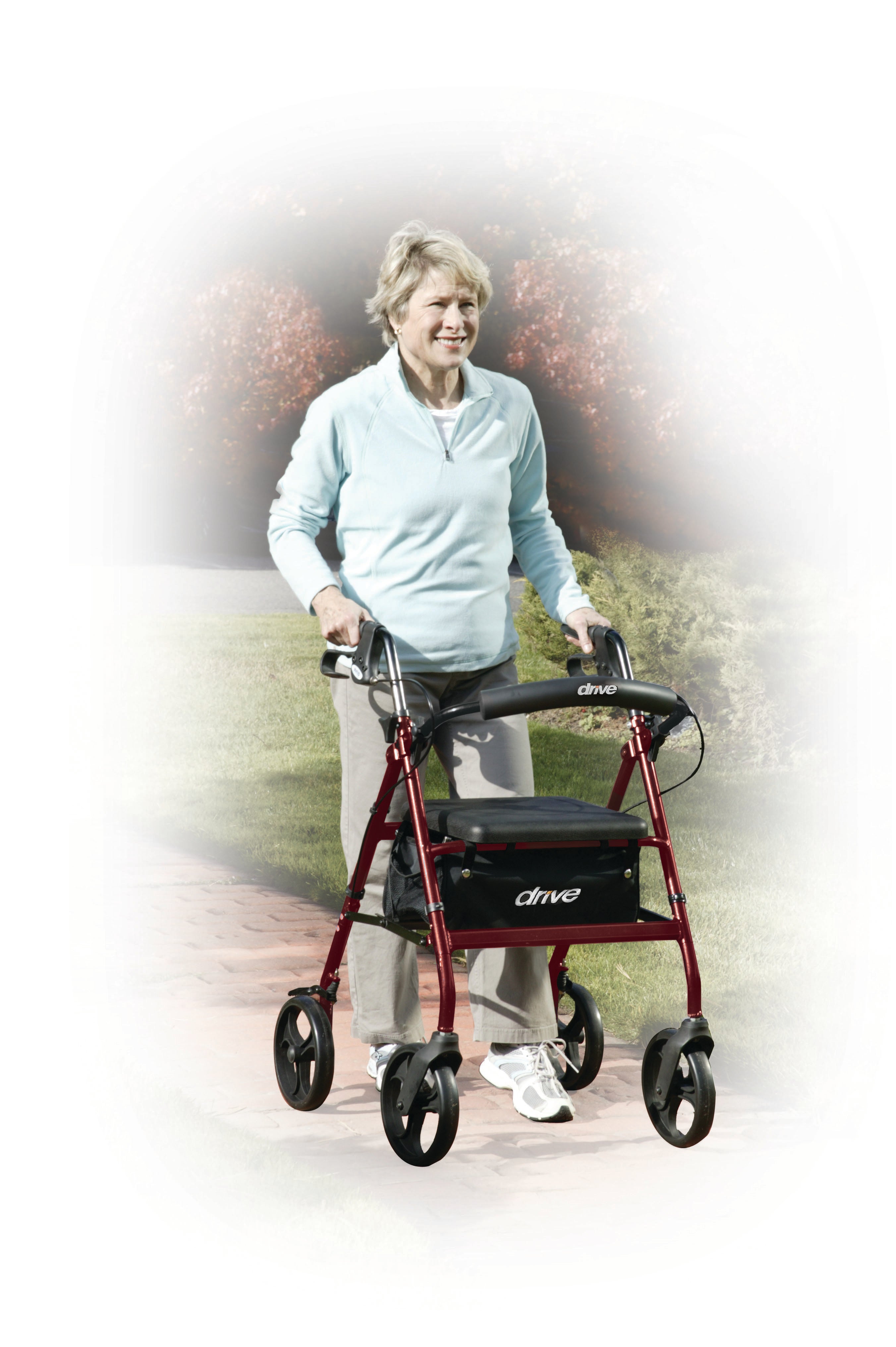 Drive Medical Rollator Rolling Walker with 6" Wheels, Fold Up Removable Back Support and Padded Seat