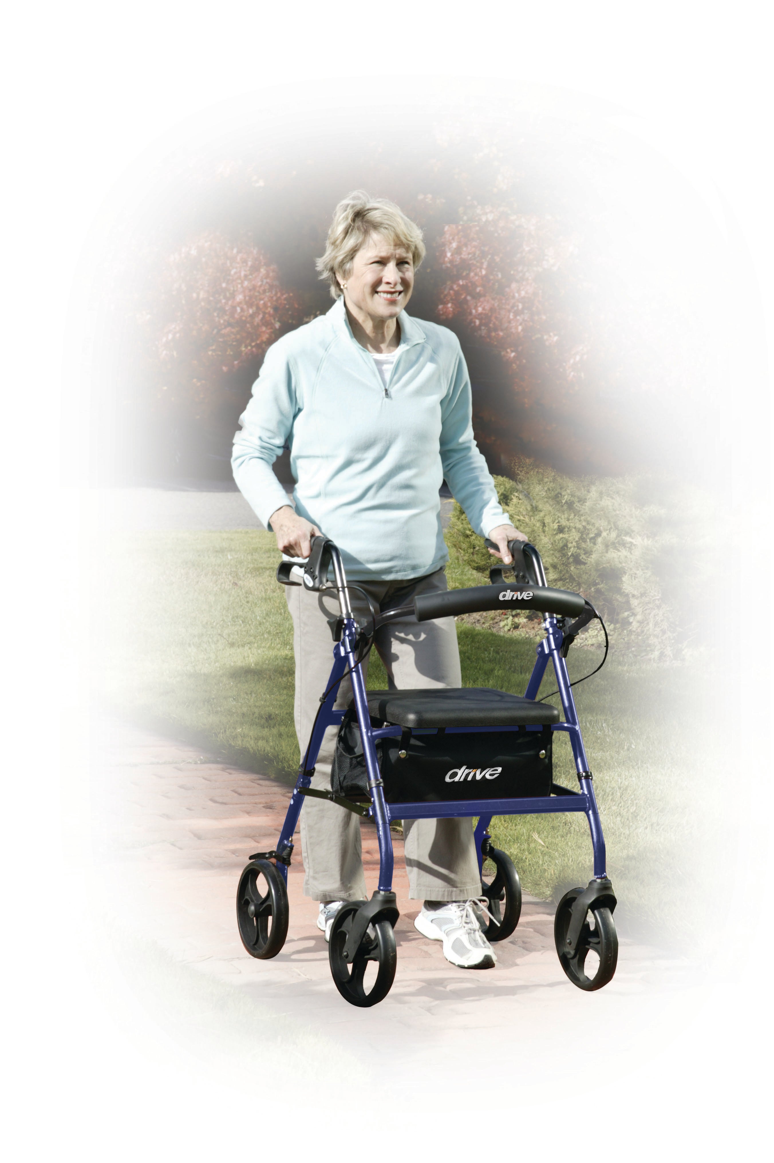 Drive Medical Rollator Rolling Walker with 6" Wheels, Fold Up Removable Back Support and Padded Seat